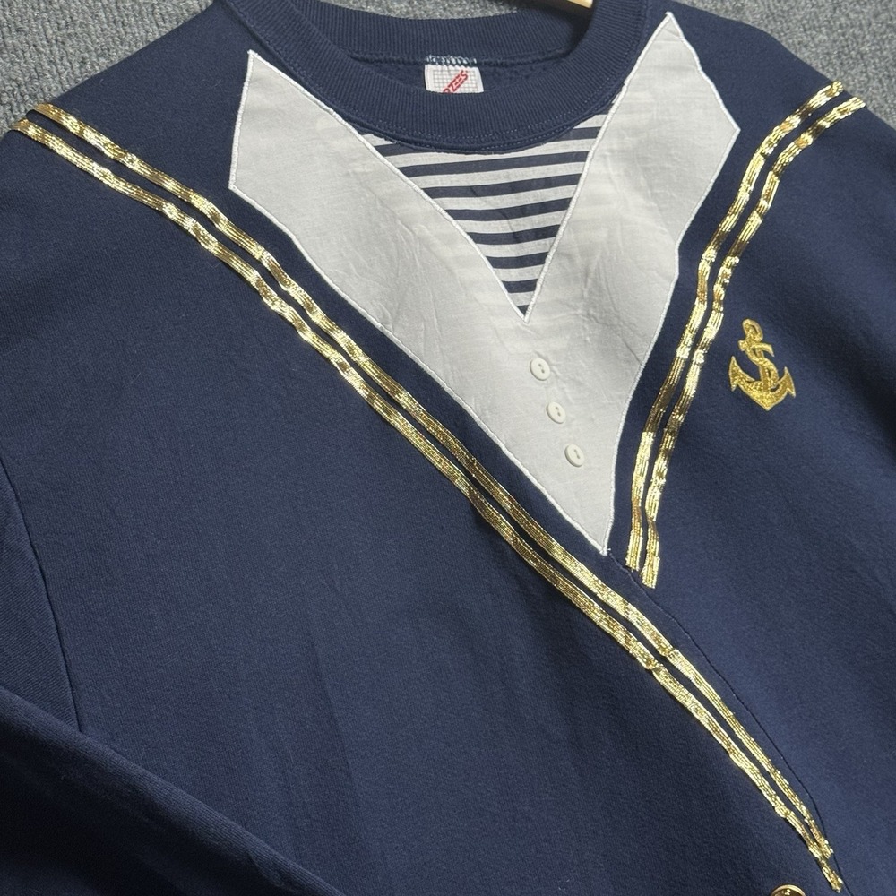 Vtg 1980s HALLOWEEN COSTUME XL Navy Blue Sailor Nautical Sweatshirt Crewneck - Picture 10 of 16